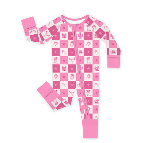 Bamboo Baby Zipper Romper Pajama Christmas Cowgirl Checkerboard