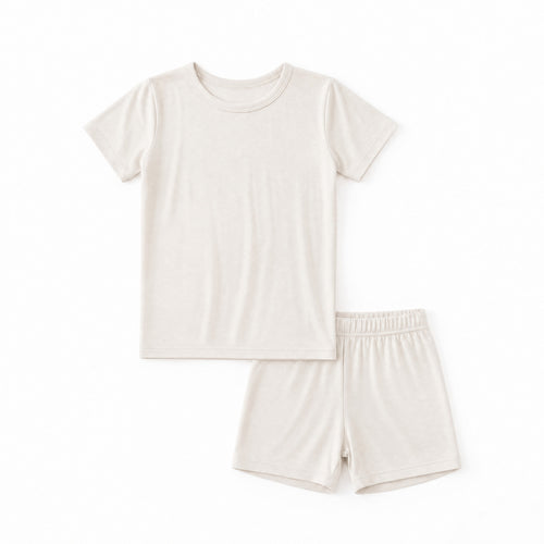 Kids Bamboo Two-Piece Pajama Set Oat Milk Solid