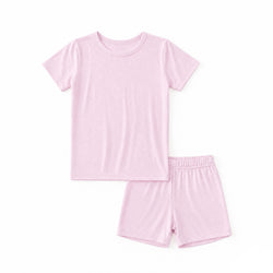 Kids Soft Pink Solid Bamboo Two-Piece Pajama Short Set