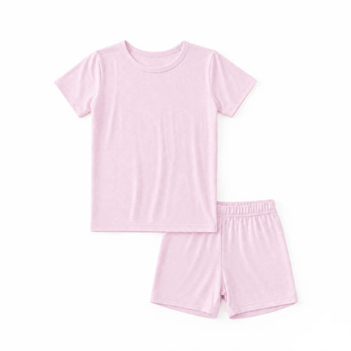 Kids Soft Pink Solid Bamboo Two-Piece Pajama Short Set