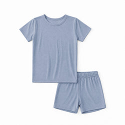 Kids Greyish Misty Blue Bamboo Two-Piece Pajama Short Set