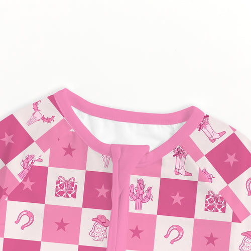 Bamboo Baby Zipper Romper Pajama Christmas Cowgirl Checkerboard