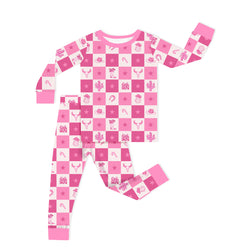 Bamboo Kids Two-Piece Pajama Set Christmas Cowgirl Checkerboard