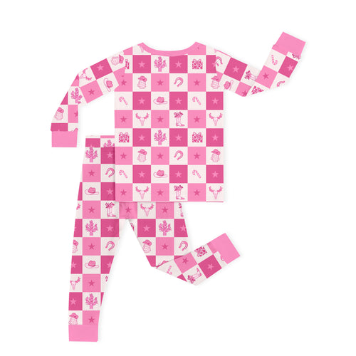 Bamboo Kids Two-Piece Pajama Set Christmas Cowgirl Checkerboard
