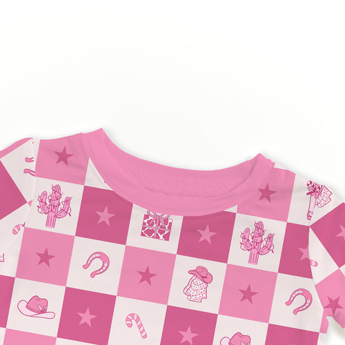 Bamboo Kids Two-Piece Pajama Set Christmas Cowgirl Checkerboard