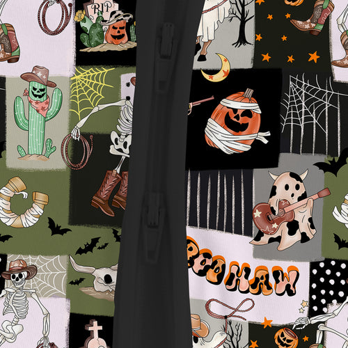 Halloween Western Cowboy Patchwork Baby Bamboo Zipper Pajama Romper