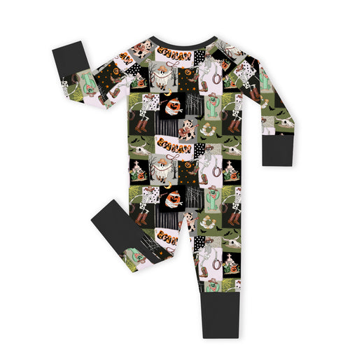 Halloween Western Cowboy Patchwork Baby Bamboo Zipper Pajama Romper