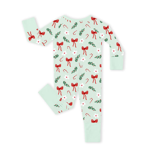 Bamboo Baby Zipper Romper Pajama Christmas Bows and Candy Cane Garden