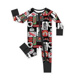 Halloween Spooky Skate Patchwork Baby Bamboo Zipper Pajama Romper