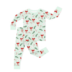 Bamboo Kids Two-Piece Pajama Set Christmas Bows and Candy Cane Garden