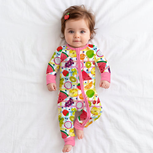 Tutti Frutti Plaid Bamboo Zipper Pajama Romper