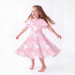 Kids Valentine Floral Quilt Bamboo Short Sleeves Dress