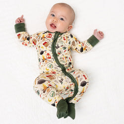 Outdoor Camping Print Bamboo Zipper Romper Pajamas