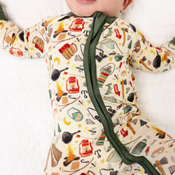 Outdoor Camping Print Bamboo Zipper Romper Pajamas
