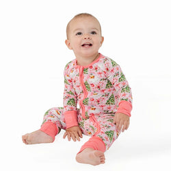 Bamboo Baby Zipper Romper Pajama Santa Claus Christmas Tree Pink