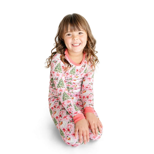 Bamboo Kids Two-Piece Set Santa Claus Christmas Tree Pink