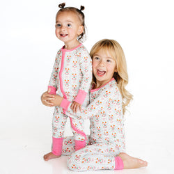 Pink Flower Stripes Bamboo Zipper Romper Pajamas