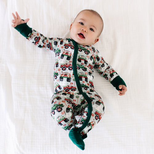 Christmas Truck Bamboo Zipper Romper Pajamas