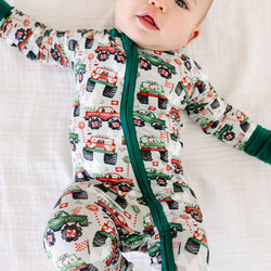 Christmas Truck Bamboo Zipper Romper Pajamas