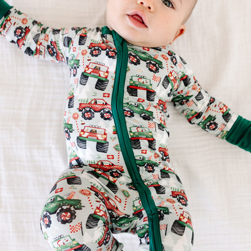 Christmas Truck Bamboo Zipper Romper Pajamas