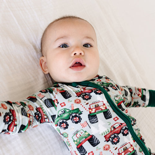 Christmas Truck Bamboo Zipper Romper Pajamas
