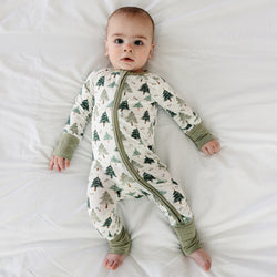 Christmas Tree Green Bamboo Zipper Romper Pajamas