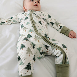Christmas Tree Green Bamboo Zipper Romper Pajamas