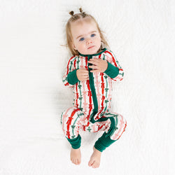 Three-color Striped Bow Bamboo Zipper Romper Pajamas