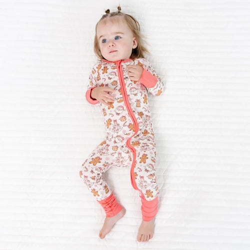 Bamboo Baby Zipper Romper Pajama Christmas Gingerbread Man Pink