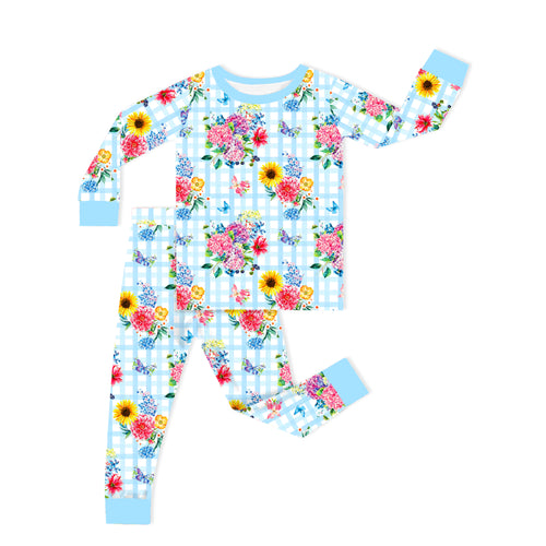 Gingham Garden Bouquet Kids Bamboo Two-Piece Pajama Set