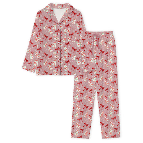 Christmas Pink Tree Cakes and Bows Print Bamboo Women's Pajamas Set