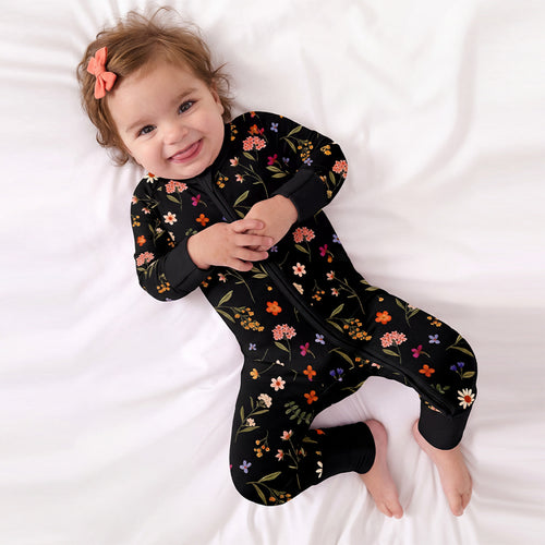 Midnight Wildflower Floral Fantasy Baby Bamboo Zipper Romper Pajamas