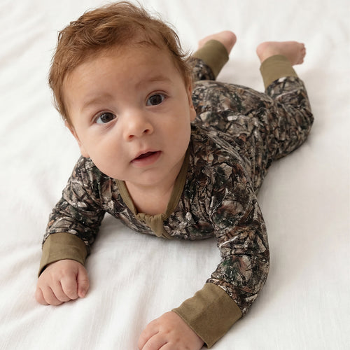 Retro Leaves Bamboo Zipper Romper Pajamas