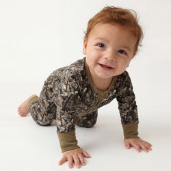 Retro Leaves Bamboo Zipper Romper Pajamas