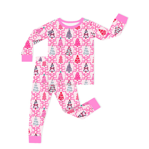 Bamboo Kids Two-Piece Set Christmas Coquette Bow Trees