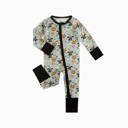 Halloween Witch Pumpkin Castle Baby Bamboo Zipper Romper Pajamas