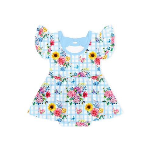 Baby Gingham Garden Bouquet Bamboo Short Sleeves Dress