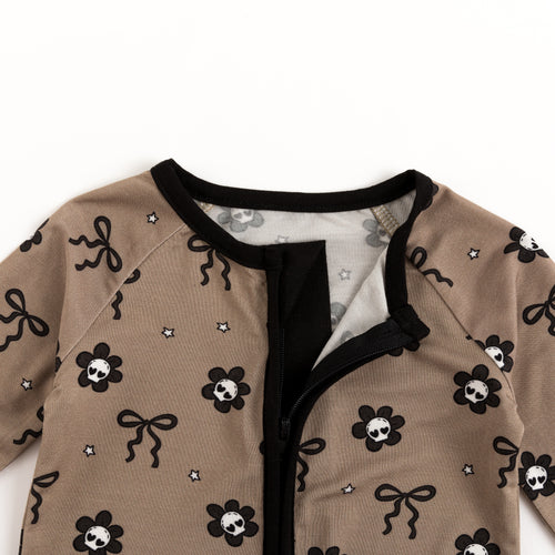 Skull Flower Bow Bamboo Zipper Romper Pajamas
