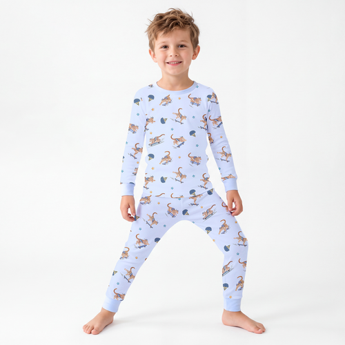 Kids Skateboarding Leopard Bamboo Two-Piece Pajama Set