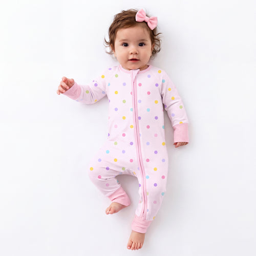 Bamboo Baby Convertible Zipper Romper Pajamas Pastel Dot Dreams