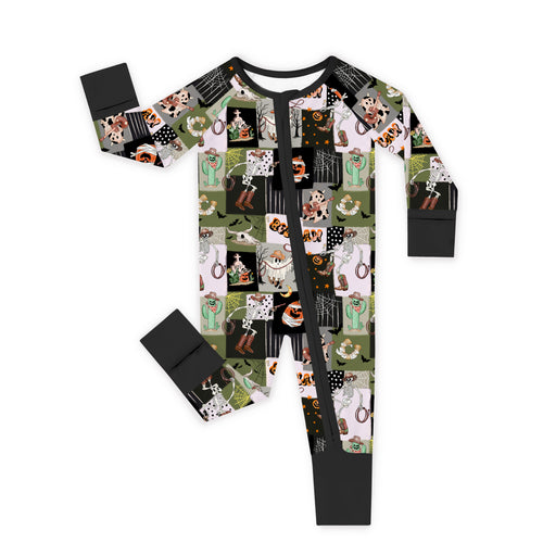 Halloween Western Cowboy Patchwork Baby Bamboo Zipper Pajama Romper