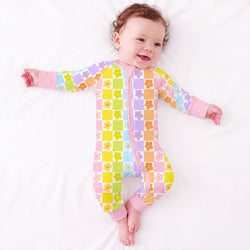 Groovy Daisy Checkerboard Bamboo Zipper Pajama Romper