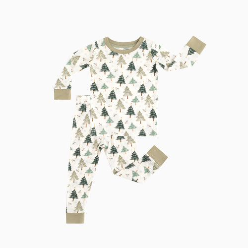 Bamboo Kids Two-Piece Pajama Set Christmas Tree Green