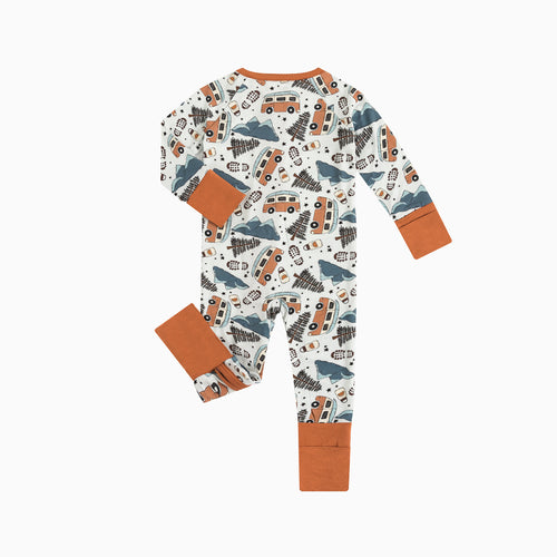 Christmas Retro Camper Van Bamboo Zipper Romper