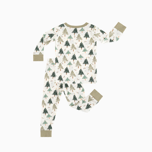 Bamboo Kids Two-Piece Pajama Set Christmas Tree Green