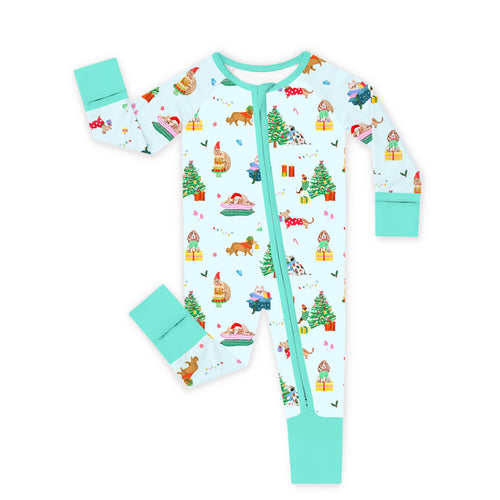Bamboo Baby Zipper Romper Pajama Christmas Holiday Dogs