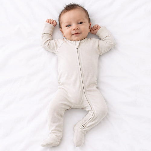 Oat Milk Solid Bamboo Zipper Footed Pajama Romper