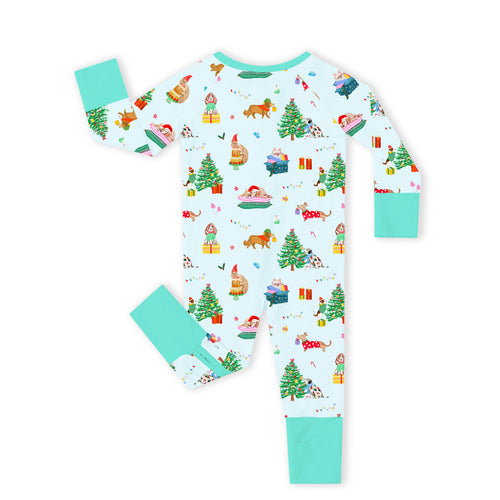 Bamboo Baby Zipper Romper Pajama Christmas Holiday Dogs