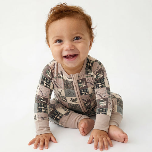 Animal Camouflage Checkerboard Bamboo Zipper Romper Pajamas