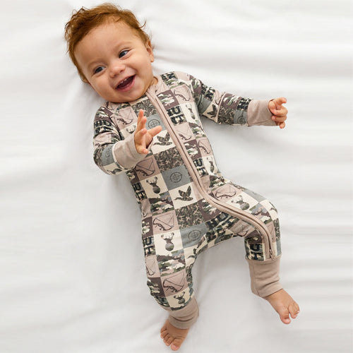 Animal Camouflage Checkerboard Bamboo Zipper Romper Pajamas